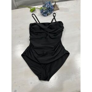 Black One Piece Swimsuit‎ Ruched Tummy Control Spaghetti Strap XL